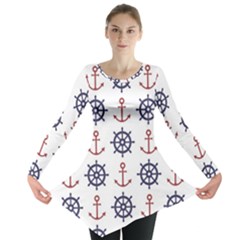 Nautical Seamless Pattern Long Sleeve Tunic  by Grandong