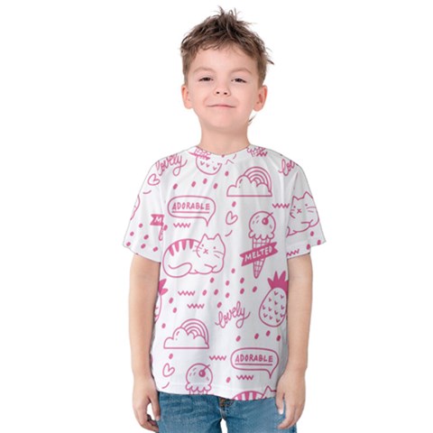 Cute Girly Seamless Pattern Kids  Cotton T-shirt by Grandong