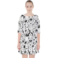 Seamless Pattern With Black White Doodle Dogs Quarter Sleeve Pocket Dress by Grandong