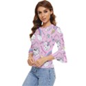 Beautiful Cute Animals Pattern Pink Bell Sleeve Top View2