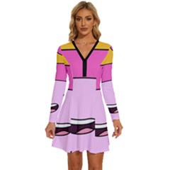 Adventure Time Princess Bubblegum Long Sleeve Deep V Mini Dress  by Sarkoni