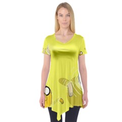 Adventure Time Jake The Dog Finn The Human Artwork Yellow Short Sleeve Tunic  by Sarkoni