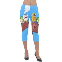 Cartoon Adventure Time Jake And Finn Lightweight Velour Capri Leggings  by Sarkoni