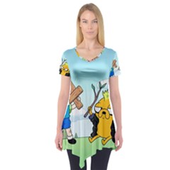 Adventure Time Finn And Jake Cartoon Network Parody Short Sleeve Tunic  by Sarkoni