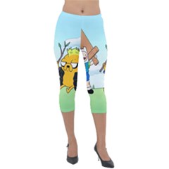 Adventure Time Finn And Jake Cartoon Network Parody Lightweight Velour Capri Leggings  by Sarkoni