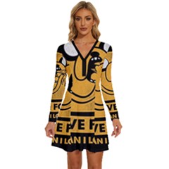 Adventure Time Jake  I Love Food Long Sleeve Deep V Mini Dress  by Sarkoni