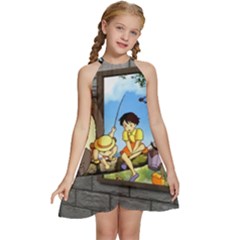 My Neighbor Totoro Kids  Halter Collar Waist Tie Chiffon Dress by Sarkoni