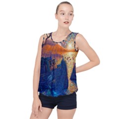 Digital Art Fantasy Impressionism Painting Ship Boat Psychedelic Peacock Mushroom Flamingos Hipwreck Bubble Hem Chiffon Tank Top by Sarkoni