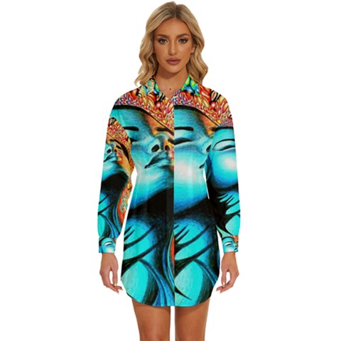 Color Detail Dream Fantasy Neon Psychedelic Teaser Womens Long Sleeve Shirt Dress by Sarkoni