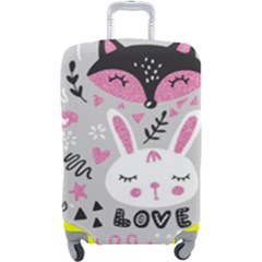 Big Set With Cute Cartoon Animals Bear Panda Bunny Penguin Cat Fox Luggage Cover (large) by Bedest