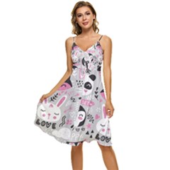 Big Set With Cute Cartoon Animals Bear Panda Bunny Penguin Cat Fox Sleeveless Tie Front Chiffon Dress by Bedest