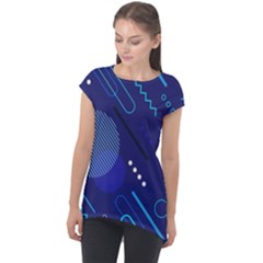 Classic Blue Background Abstract Style Cap Sleeve High Low Top by Bedest
