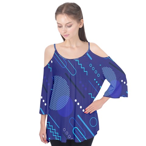 Classic Blue Background Abstract Style Flutter Sleeve T-shirt  by Bedest