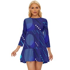 Classic Blue Background Abstract Style Long Sleeve Babydoll Dress by Bedest