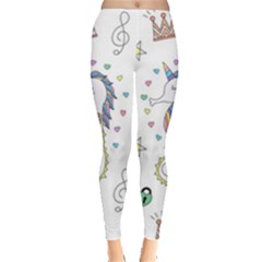 Seamless Pattern Cute Unicorn Cartoon Hand Drawn Everyday Leggings  by Bedest