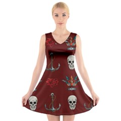 Tattoo Old School Background Pattern V-neck Sleeveless Dress by Bedest