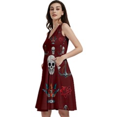 Tattoo Old School Background Pattern Sleeveless V-neck Skater Dress With Pockets by Bedest