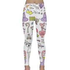 Fantasy Things Doodle Style Vector Illustration Lightweight Velour Classic Yoga Leggings by Bedest