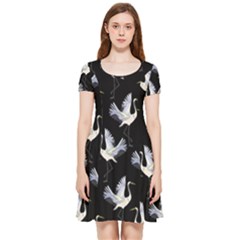 Crane Pattern Inside Out Cap Sleeve Dress by Bedest