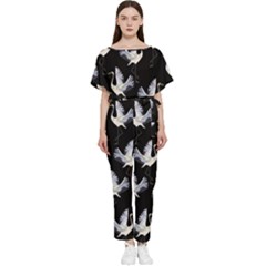 Crane Pattern Batwing Lightweight Chiffon Jumpsuit by Bedest