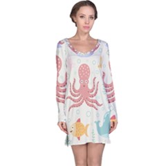 Underwater Seamless Pattern Light Background Funny Long Sleeve Nightdress by Bedest