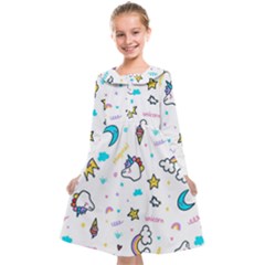 Unicorns Rainbows Seamless Pattern Kids  Midi Sailor Dress by Bedest