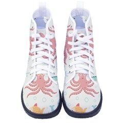 Underwater Seamless Pattern Light Background Funny Men s High-top Canvas Sneakers by Bedest