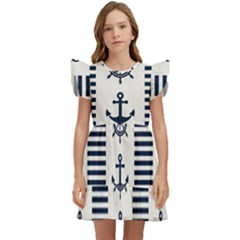 Nautical Seamless Pattern Vector Illustration Kids  Winged Sleeve Dress by Bedest