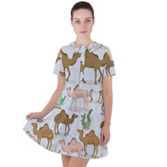 Camels Cactus Desert Pattern Short Sleeve Shoulder Cut Out Dress  by Hannah976