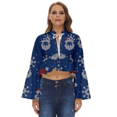 Santa Clauses Wallpaper Boho Long Bell Sleeve Top by artworkshop