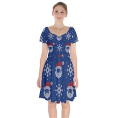 Santa Clauses Wallpaper Short Sleeve Bardot Dress by artworkshop