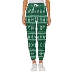 Wallpaper Ugly Sweater Backgrounds Christmas Women s Cropped Drawstring Pants by artworkshop