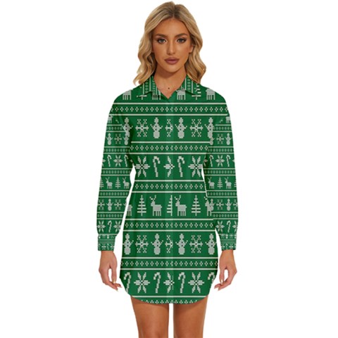 Wallpaper Ugly Sweater Backgrounds Christmas Womens Long Sleeve Shirt Dress by artworkshop