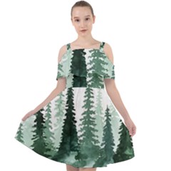 Tree Watercolor Painting Pine Forest Cut Out Shoulders Chiffon Dress by Hannah976