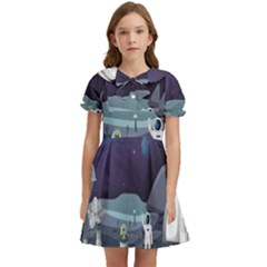 Alien Astronaut Scene Kids  Bow Tie Puff Sleeve Dress by Bedest