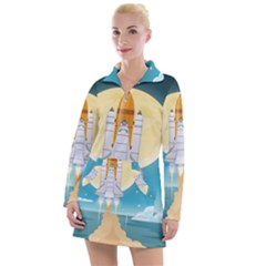 Space Exploration Illustration Women s Long Sleeve Casual Dress by Bedest