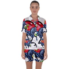 Bug Black Insect Animal Satin Short Sleeve Pajamas Set by Sarkoni