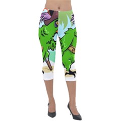 Parrot Hat Cartoon Captain Lightweight Velour Capri Leggings  by Sarkoni