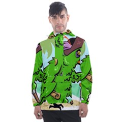 Parrot Hat Cartoon Captain Men s Front Pocket Pullover Windbreaker by Sarkoni