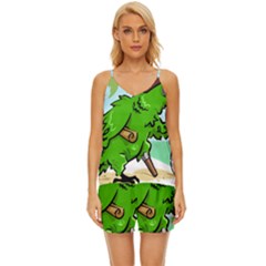 Parrot Hat Cartoon Captain V-neck Satin Pajamas Set by Sarkoni