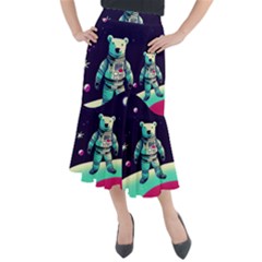 Bear Astronaut Futuristic Midi Mermaid Skirt by Bedest