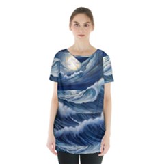 Waves Storm Sea Skirt Hem Sports Top by Bedest