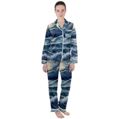 Waves Storm Sea Women s Long Sleeve Satin Pajamas Set	 by Bedest