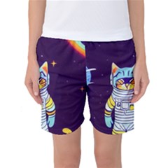 Cat Astronaut Space Retro Universe Women s Basketball Shorts by Bedest