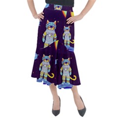 Cat Astronaut Space Retro Universe Midi Mermaid Skirt by Bedest