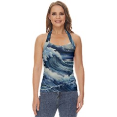 Waves Storm Sea Moon Landscape Basic Halter Top by Bedest