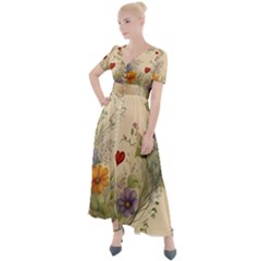 Heart Flowers Plant Button Up Short Sleeve Maxi Dress by Bedest