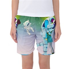 Astronaut Cat Retro Cute Alien Women s Basketball Shorts by Bedest