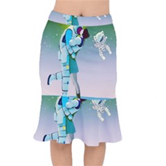 Astronaut Cat Retro Cute Alien Short Mermaid Skirt by Bedest