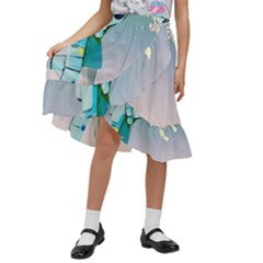 Astronaut Cat Retro Cute Alien Kids  Ruffle Flared Wrap Midi Skirt by Bedest